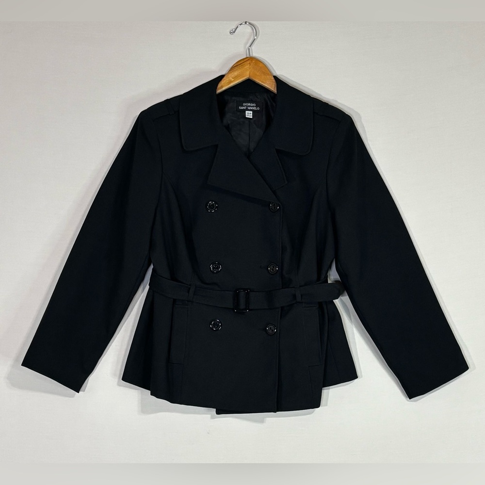 Giorgio Sant Angelo Black Belted Blazer Jacket Double Breasted 14W